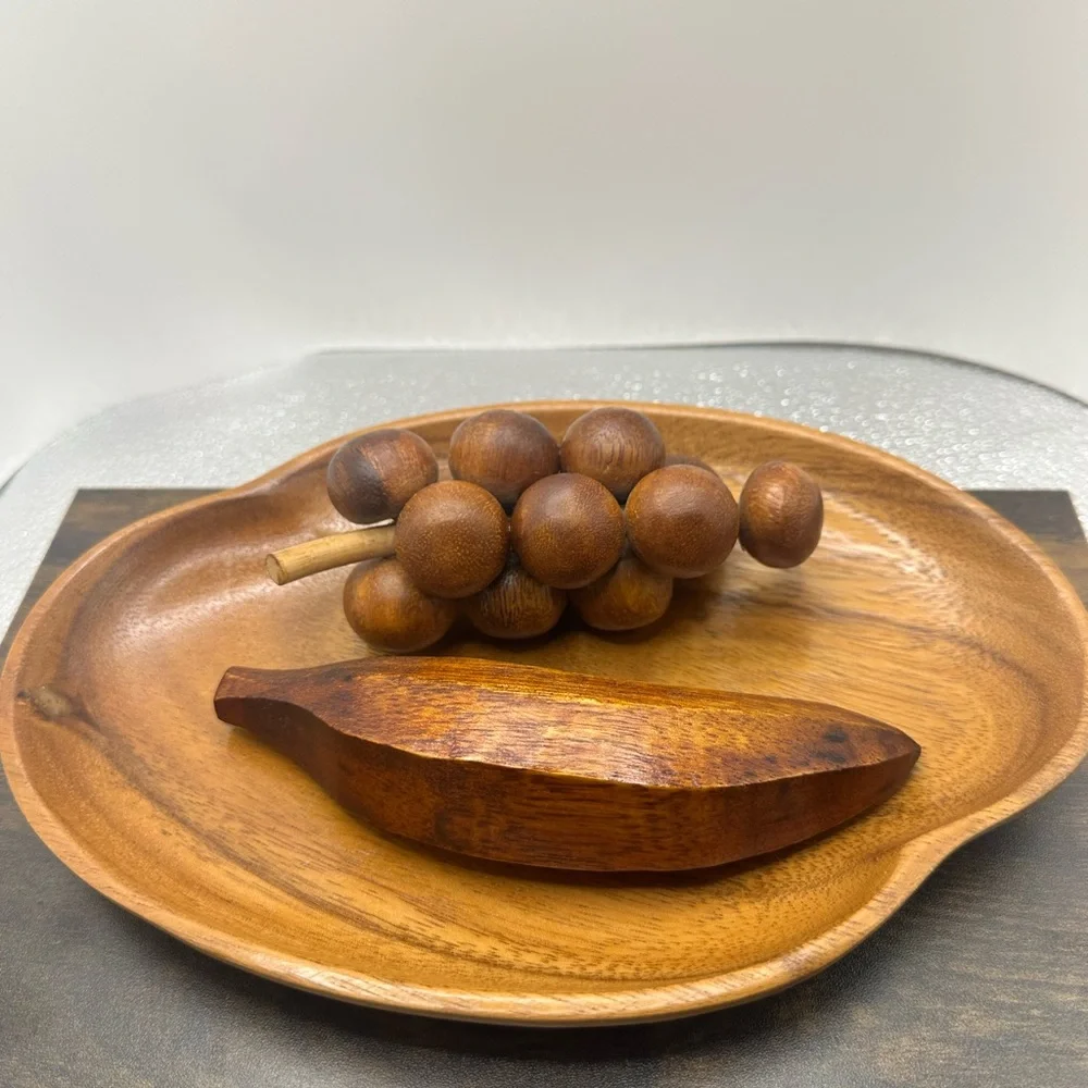 Mid Century Modern Carved Wood Fruit Centerpiece